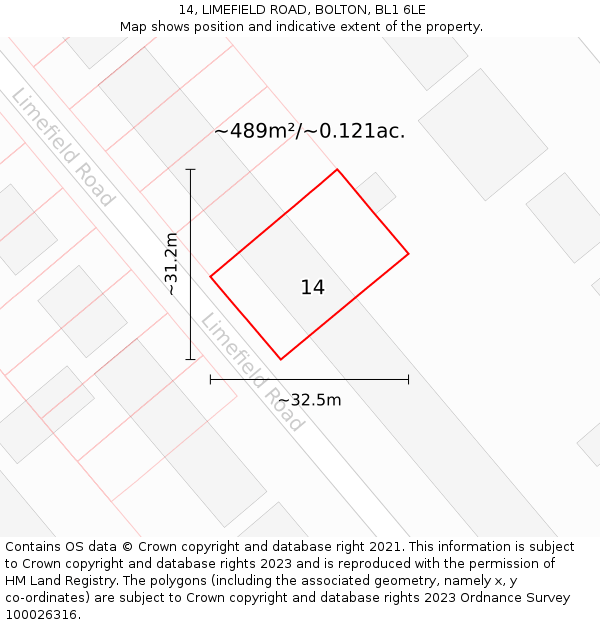 14, LIMEFIELD ROAD, BOLTON, BL1 6LE: Plot and title map