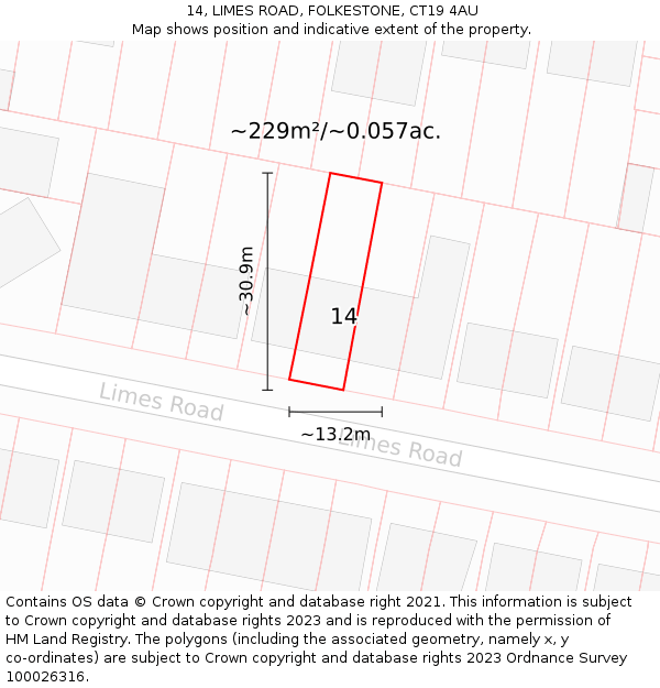 14, LIMES ROAD, FOLKESTONE, CT19 4AU: Plot and title map
