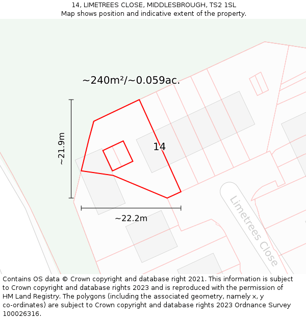 14, LIMETREES CLOSE, MIDDLESBROUGH, TS2 1SL: Plot and title map