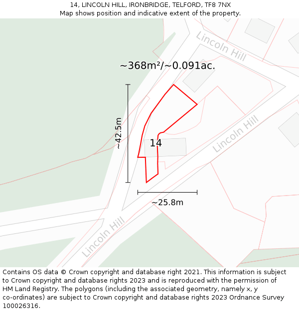 14, LINCOLN HILL, IRONBRIDGE, TELFORD, TF8 7NX: Plot and title map