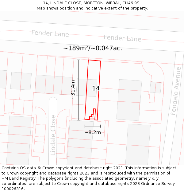 14, LINDALE CLOSE, MORETON, WIRRAL, CH46 9SL: Plot and title map