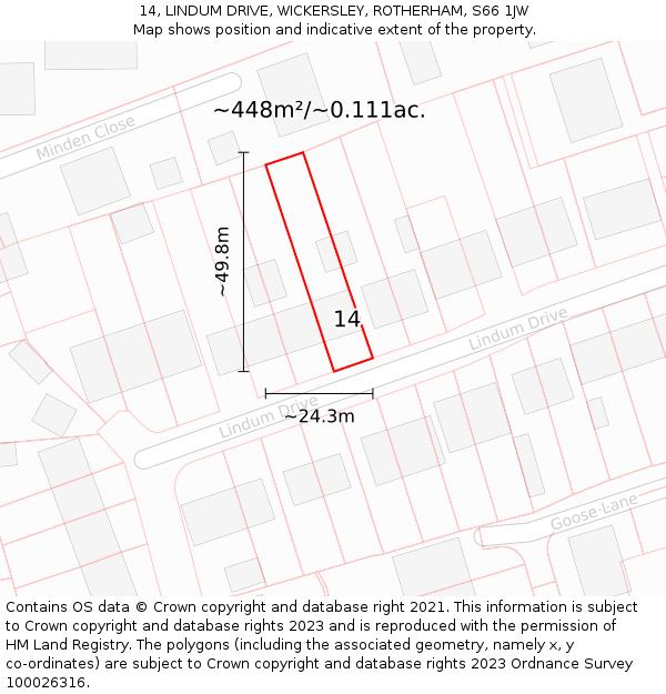 14, LINDUM DRIVE, WICKERSLEY, ROTHERHAM, S66 1JW: Plot and title map