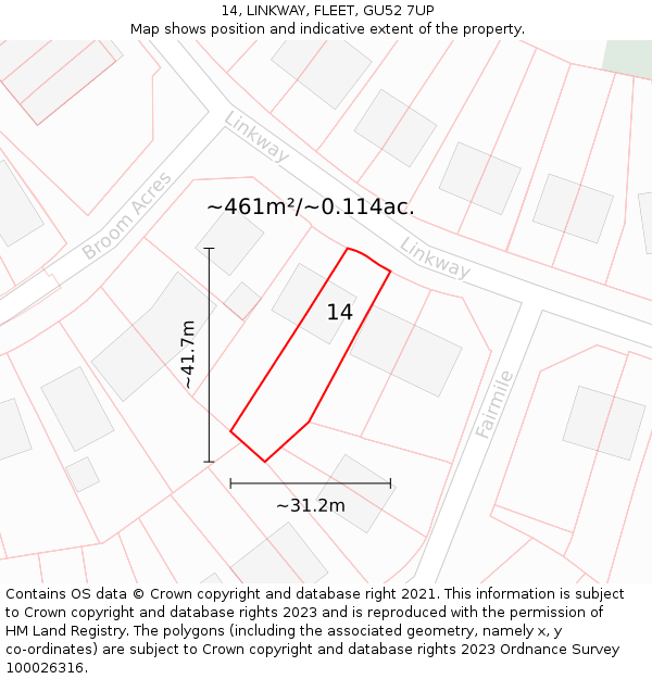 14, LINKWAY, FLEET, GU52 7UP: Plot and title map