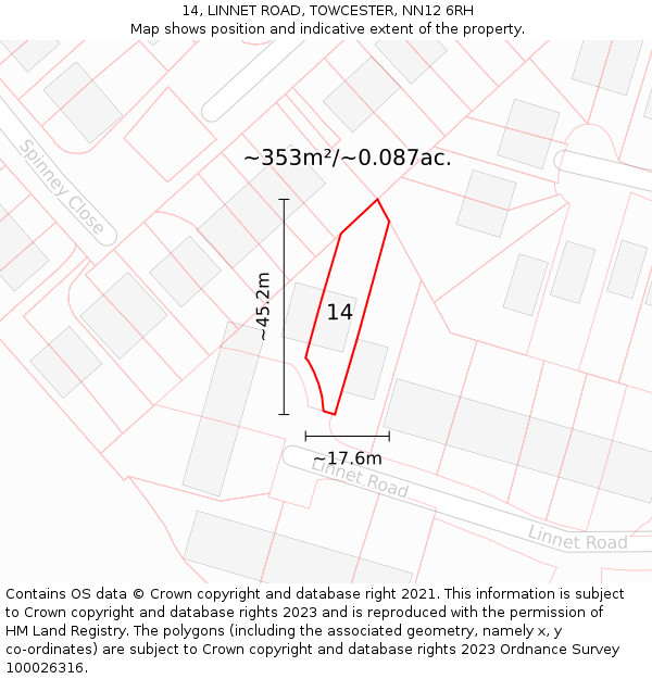 14, LINNET ROAD, TOWCESTER, NN12 6RH: Plot and title map