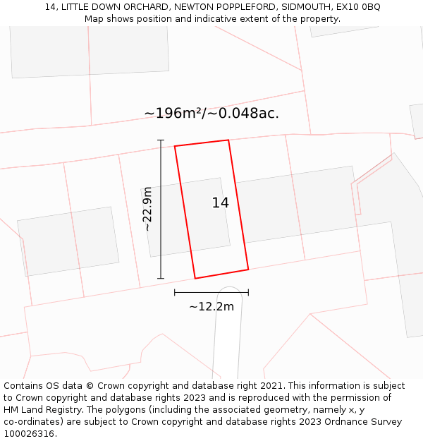14, LITTLE DOWN ORCHARD, NEWTON POPPLEFORD, SIDMOUTH, EX10 0BQ: Plot and title map