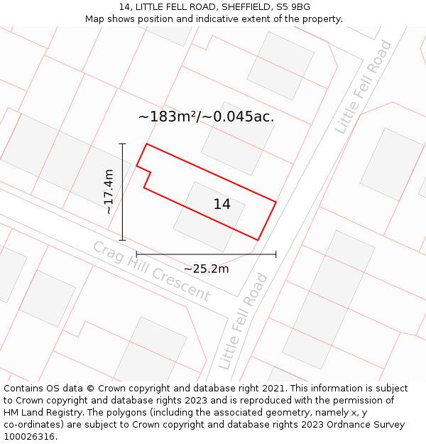 14, LITTLE FELL ROAD, SHEFFIELD, S5 9BG: Plot and title map