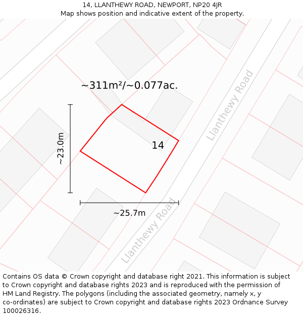 14, LLANTHEWY ROAD, NEWPORT, NP20 4JR: Plot and title map