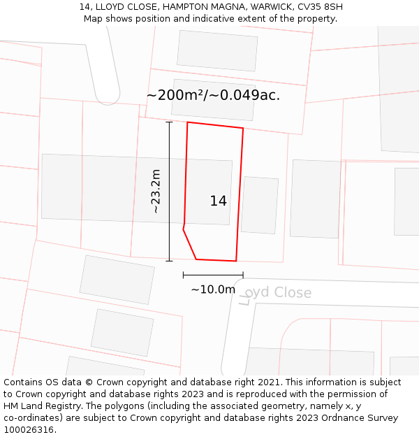 14, LLOYD CLOSE, HAMPTON MAGNA, WARWICK, CV35 8SH: Plot and title map
