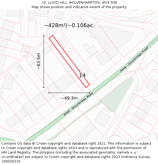 14, LLOYD HILL, WOLVERHAMPTON, WV4 5NE: Plot and title map