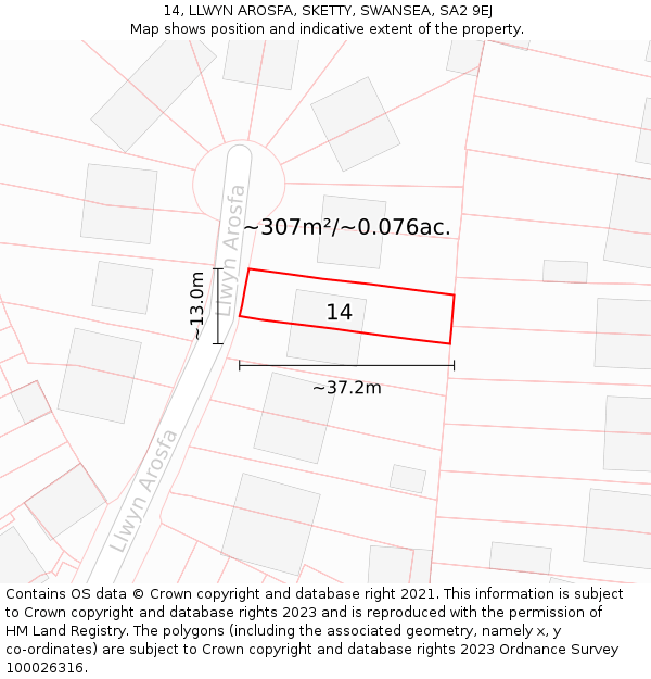 14, LLWYN AROSFA, SKETTY, SWANSEA, SA2 9EJ: Plot and title map