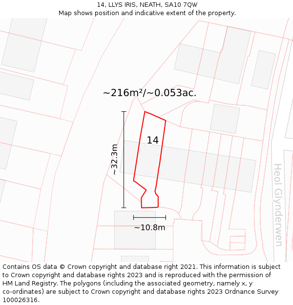 14, LLYS IRIS, NEATH, SA10 7QW: Plot and title map