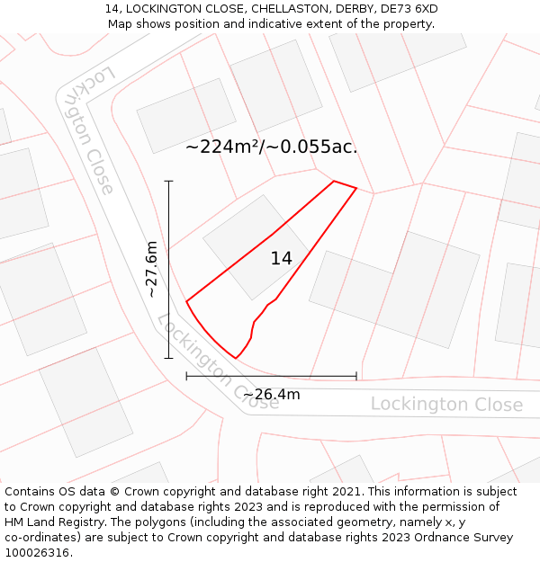 14, LOCKINGTON CLOSE, CHELLASTON, DERBY, DE73 6XD: Plot and title map