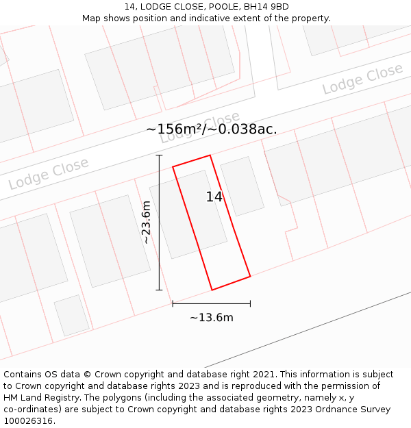 14, LODGE CLOSE, POOLE, BH14 9BD: Plot and title map