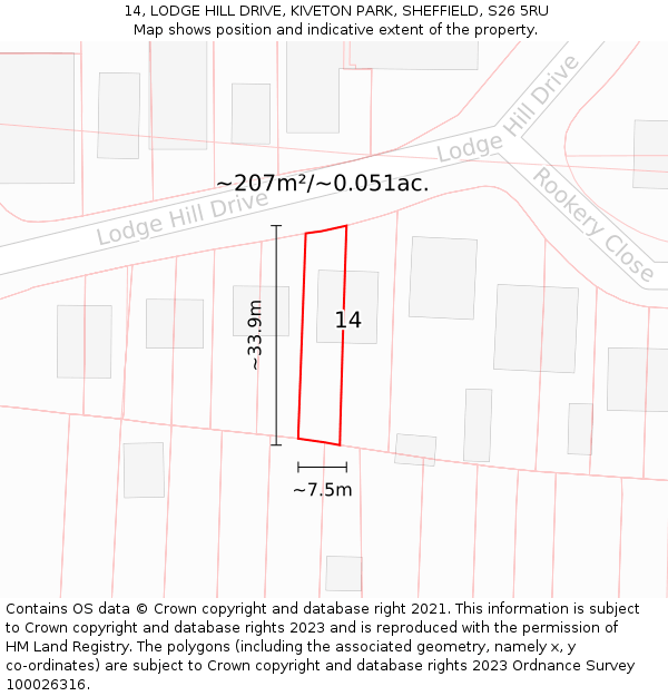 14, LODGE HILL DRIVE, KIVETON PARK, SHEFFIELD, S26 5RU: Plot and title map