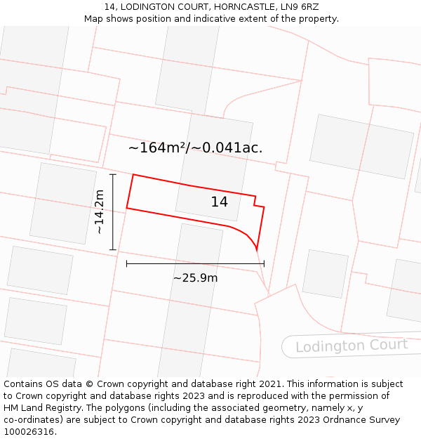 14, LODINGTON COURT, HORNCASTLE, LN9 6RZ: Plot and title map