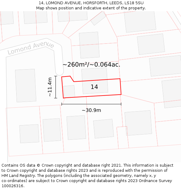 14, LOMOND AVENUE, HORSFORTH, LEEDS, LS18 5SU: Plot and title map