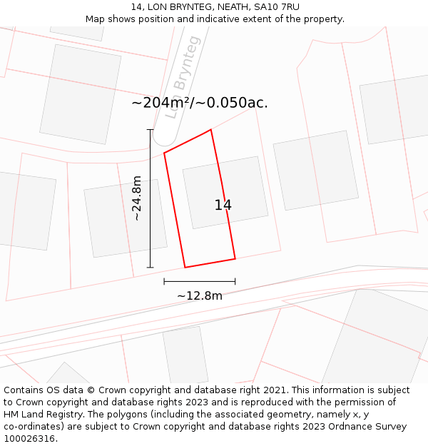 14, LON BRYNTEG, NEATH, SA10 7RU: Plot and title map