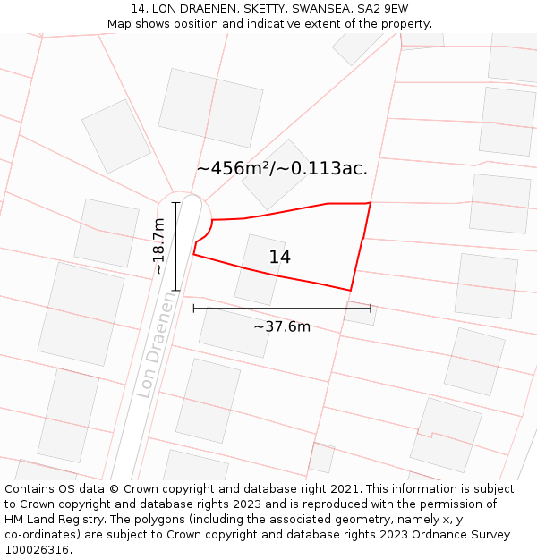 14, LON DRAENEN, SKETTY, SWANSEA, SA2 9EW: Plot and title map