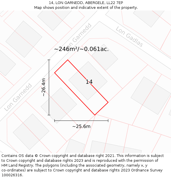 14, LON GARNEDD, ABERGELE, LL22 7EP: Plot and title map