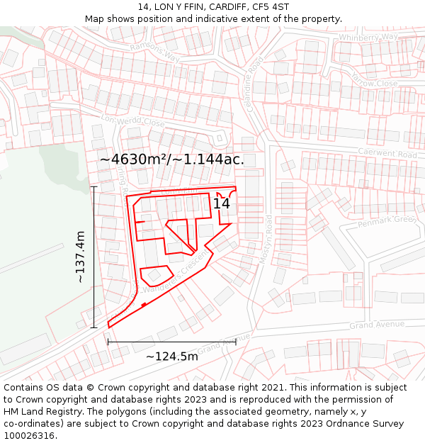 14, LON Y FFIN, CARDIFF, CF5 4ST: Plot and title map