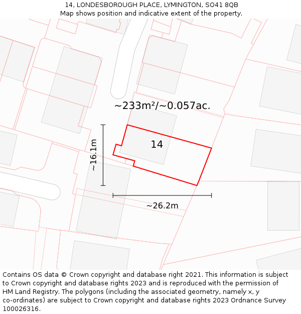 14, LONDESBOROUGH PLACE, LYMINGTON, SO41 8QB: Plot and title map