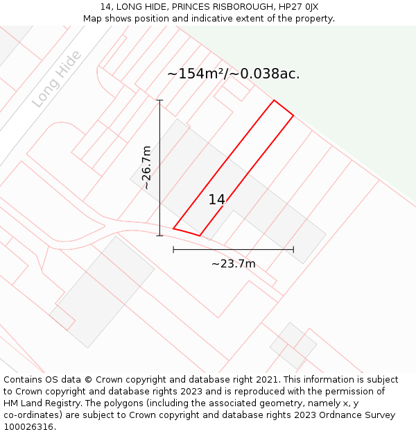 14, LONG HIDE, PRINCES RISBOROUGH, HP27 0JX: Plot and title map