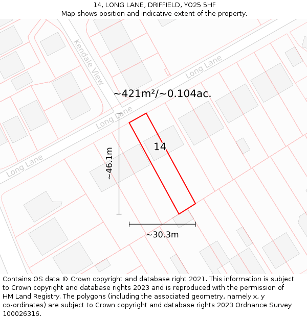 14, LONG LANE, DRIFFIELD, YO25 5HF: Plot and title map