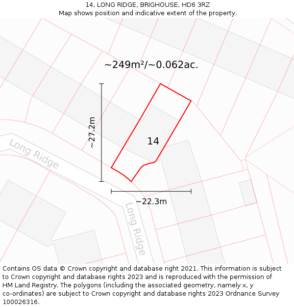 14, LONG RIDGE, BRIGHOUSE, HD6 3RZ: Plot and title map