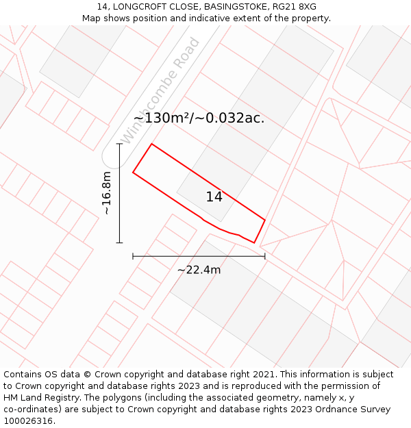 14, LONGCROFT CLOSE, BASINGSTOKE, RG21 8XG: Plot and title map