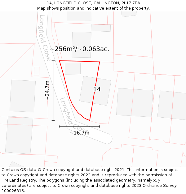 14, LONGFIELD CLOSE, CALLINGTON, PL17 7EA: Plot and title map