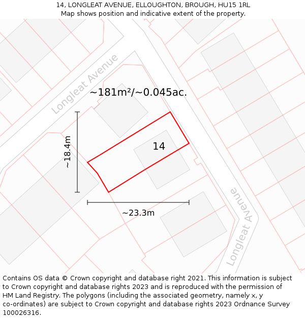 14, LONGLEAT AVENUE, ELLOUGHTON, BROUGH, HU15 1RL: Plot and title map