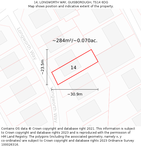 14, LONGWORTH WAY, GUISBOROUGH, TS14 6DG: Plot and title map
