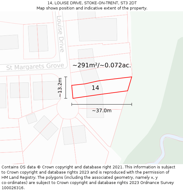 14, LOUISE DRIVE, STOKE-ON-TRENT, ST3 2DT: Plot and title map