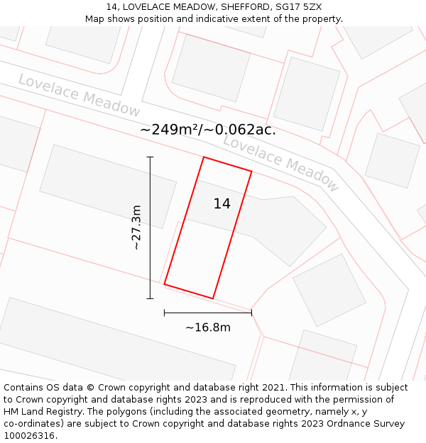 14, LOVELACE MEADOW, SHEFFORD, SG17 5ZX: Plot and title map
