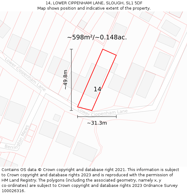 14, LOWER CIPPENHAM LANE, SLOUGH, SL1 5DF: Plot and title map