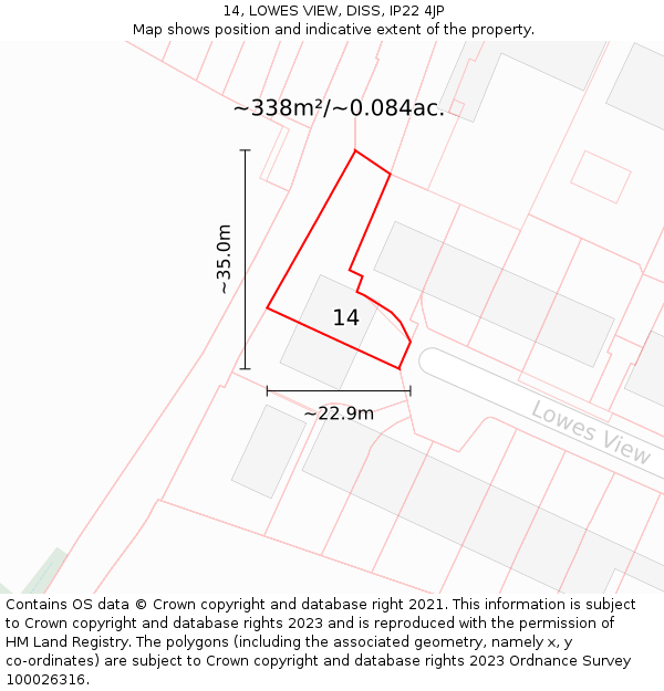14, LOWES VIEW, DISS, IP22 4JP: Plot and title map