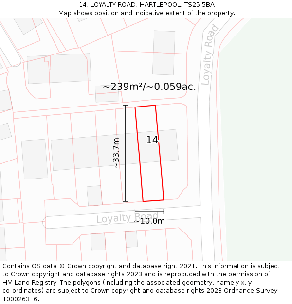 14, LOYALTY ROAD, HARTLEPOOL, TS25 5BA: Plot and title map