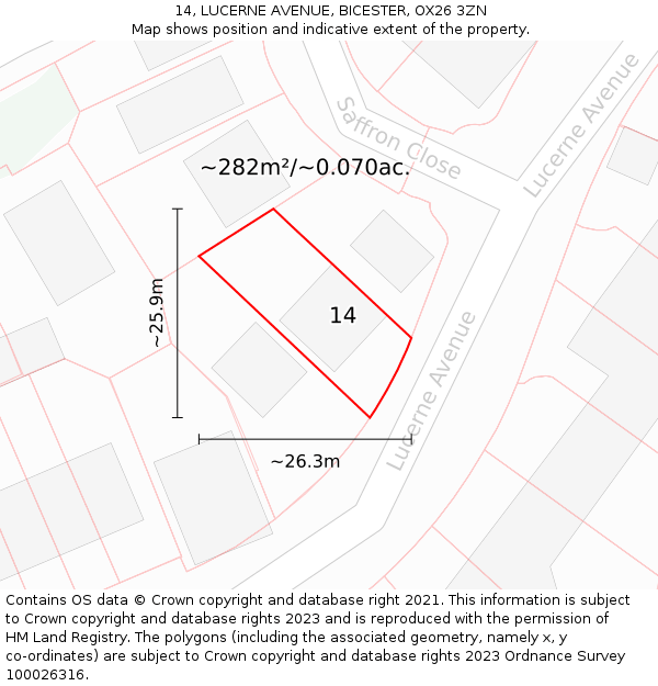 14, LUCERNE AVENUE, BICESTER, OX26 3ZN: Plot and title map