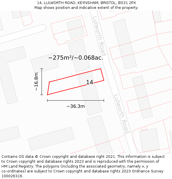 14, LULWORTH ROAD, KEYNSHAM, BRISTOL, BS31 2PX: Plot and title map