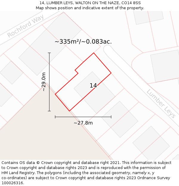 14, LUMBER LEYS, WALTON ON THE NAZE, CO14 8SS: Plot and title map
