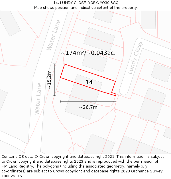 14, LUNDY CLOSE, YORK, YO30 5GQ: Plot and title map