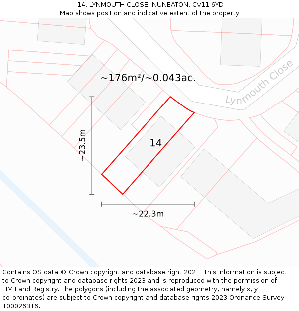 14, LYNMOUTH CLOSE, NUNEATON, CV11 6YD: Plot and title map