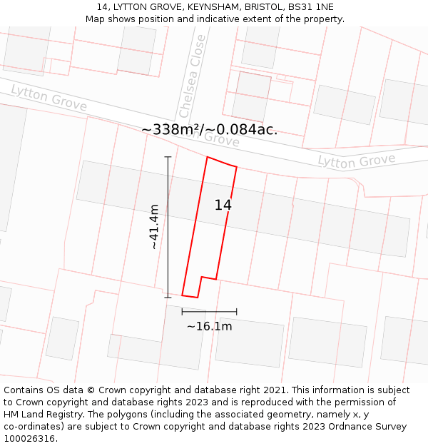 14, LYTTON GROVE, KEYNSHAM, BRISTOL, BS31 1NE: Plot and title map