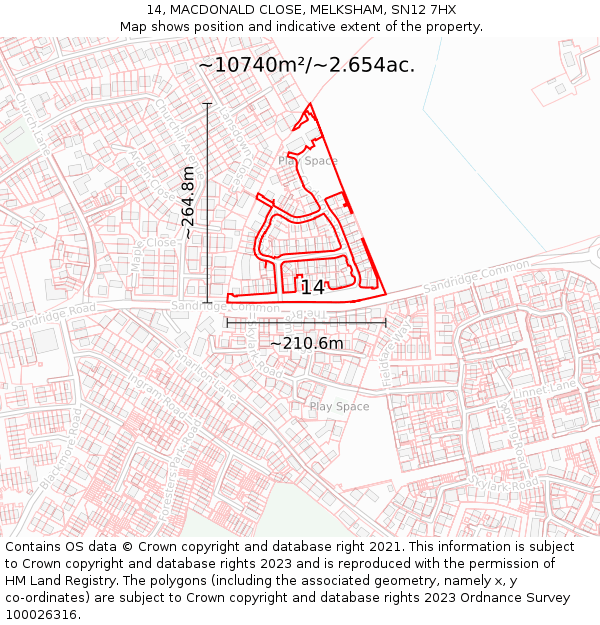 14, MACDONALD CLOSE, MELKSHAM, SN12 7HX: Plot and title map