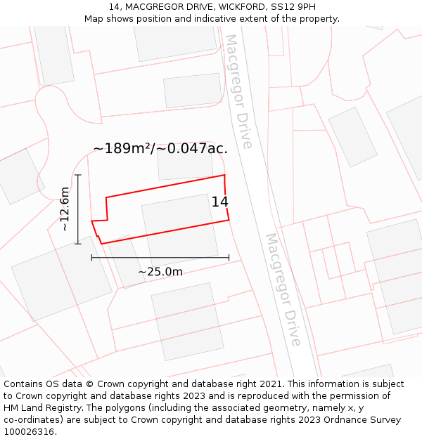 14, MACGREGOR DRIVE, WICKFORD, SS12 9PH: Plot and title map
