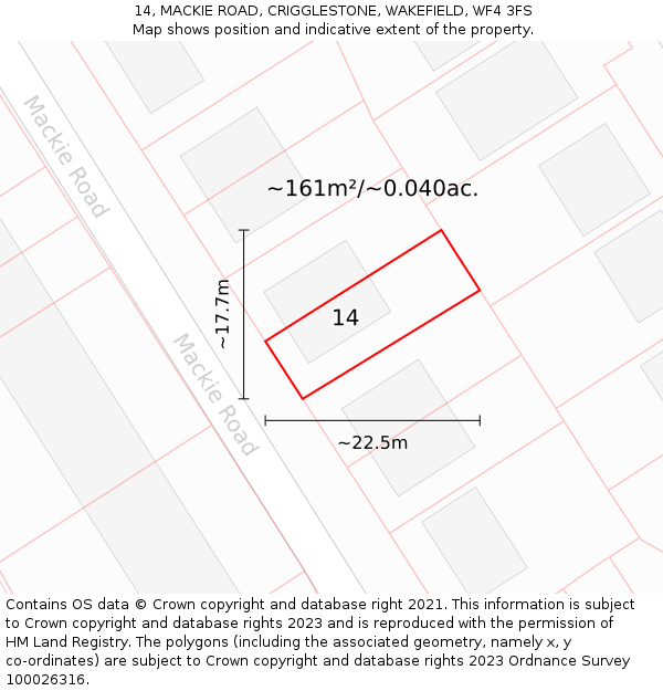 14, MACKIE ROAD, CRIGGLESTONE, WAKEFIELD, WF4 3FS: Plot and title map