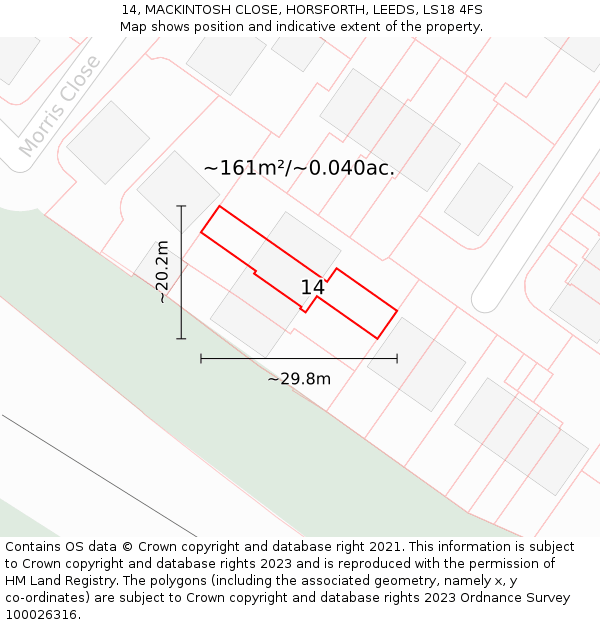 14, MACKINTOSH CLOSE, HORSFORTH, LEEDS, LS18 4FS: Plot and title map