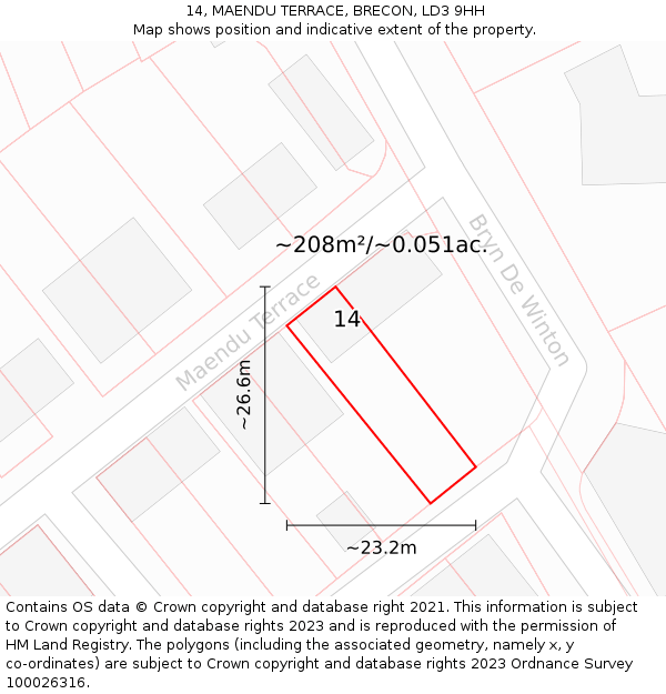 14, MAENDU TERRACE, BRECON, LD3 9HH: Plot and title map