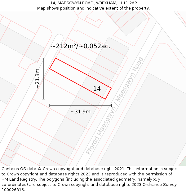 14, MAESGWYN ROAD, WREXHAM, LL11 2AP: Plot and title map