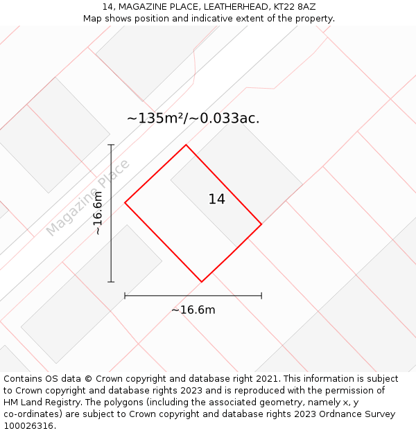 14, MAGAZINE PLACE, LEATHERHEAD, KT22 8AZ: Plot and title map